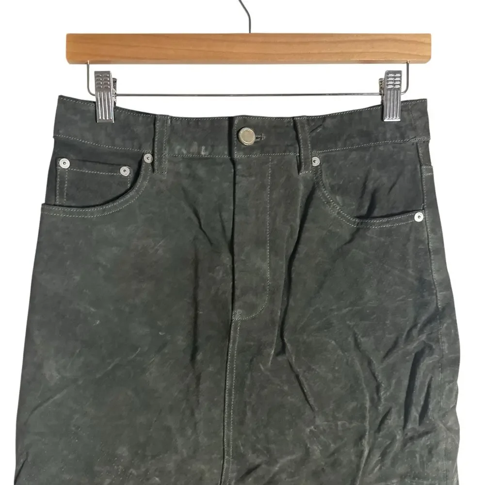 BlankNYC Hunter Green Retro Suede Leather Front Slit Pencil Midi Skirt Size 27 - Picture 7 of 16